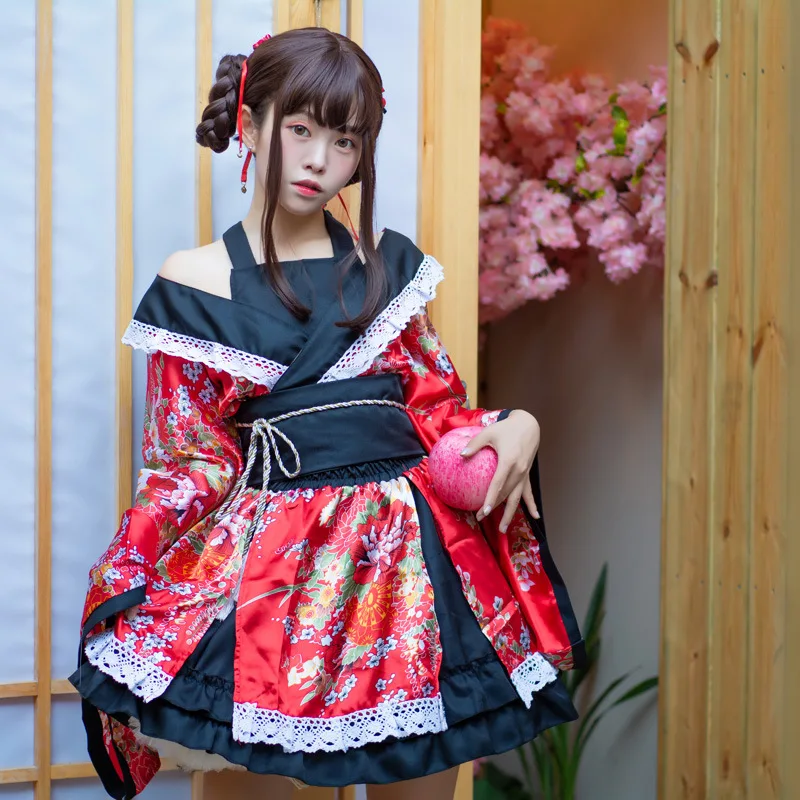 Outdated virtual refuse Tradițional Japonez Lolita Anime Cosplay Costum Rochie Kimono pentru Femei  Sakura Yukata Tutu Kawaii Fata Haori Petrecere Costum de Scenă La reducere!  / misc \ www.andub2b.ro